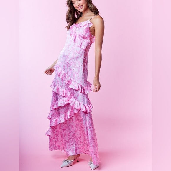 Pink Marble Ruffle Maxi Dress | Romantic Rufflecore - Picture 12 of 13